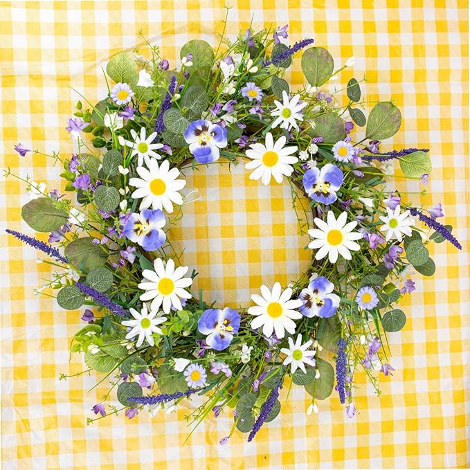 22 Inches Summer Wreath Rustic Summer Wreaths for Front Door Spring Flower Wreath Farmhouse Spring Floral Wreaths with Blue Phalaenopsis Orchid for Window Wall Porch Indoor Decoration