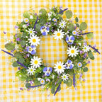 22 Inches Summer Wreath Rustic Summer Wreaths for Front Door Spring Flower Wreath Farmhouse Spring Floral Wreaths with Blue Phalaenopsis Orchid for Window Wall Porch Indoor Decoration