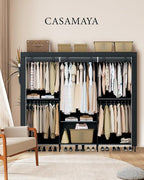 Clothes Rack, Portable Closet, 81.5 Inch Large Capacity Wardrobe Closet, Clothes Storage Organizer with Shelves and 5 Hanging Rods, Easy to Assembly, Grey PCT136G01