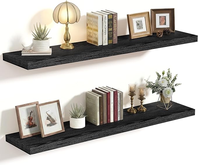 Vivelove 36 Inches Floating Shelves Wall Mounted, 10" Deep Wall Shelves for Bedroom, Bathroom, Living Room, Kitchen, Office, Home Decor, Modern Shelf, Set of 2, Black, 36x10.2x1.5