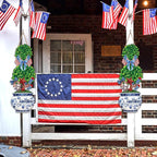 4th of July Large Size Chinoiserie Bonsai Door Hanger Patriotic Topiary Wooden Sign Front Door Home Wreath God Bless America Red White and Blue Ornament for 250 Anniversary Independence Day Yard