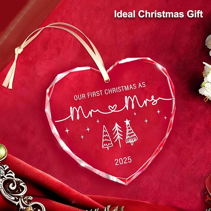 First Christmas Married Ornament 2025, Mr and Mrs Gifts, Wedding Gifts, Bridal Shower Gift Just Married Ornament Gift for Newlywed, Christmas Ornaments 2025 for Couple, Xmas Hanging Ornament