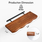 YUFLINX 24inch Walnut Finished Floating Shelves for Wall,Luxury Rustic Solid Pine Wood Shelf Bracket for Room Decor,Wall Mounted Hanging Shelves for Bedroom,Living Room, Set of 2