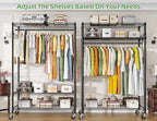 Simple Trending Heavy Duty Clothing Rack 3 Tiers Adjustable Wire Shelving Clothes Rack with Double Rods and Side Hooks, Freestanding Wardrobe Storage Rack Metal Garment Rack, Black