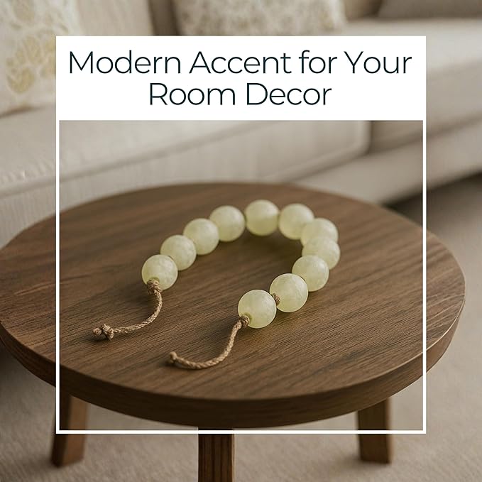 Modern Frosted Glass Bead for Home Decor and Bathroom - Refined Garland with Jute Cord Accent for Shelf and Coffee Table Styling - Light Reflective Piece for Office and Living Room - 3", Green