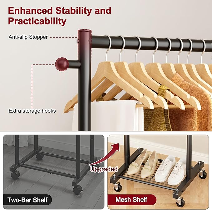 SLEEPING LAMB Small Clothes Racks for Hanging Clothes, Rolling Clothing Rack with Shelves, 60" Metal Garment Rack with Wheels Portable Wardrobe Rack for Small Space, Black