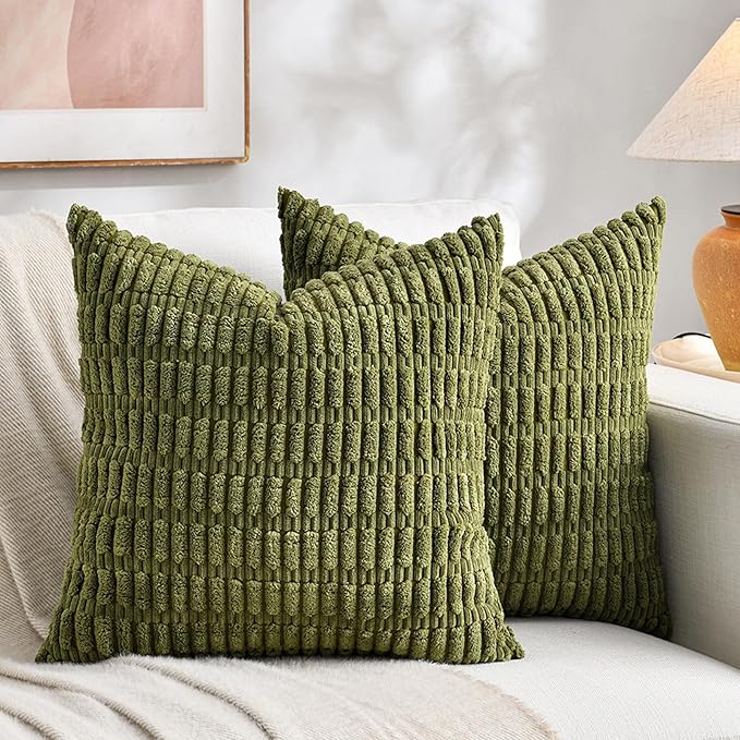 Fancy Homi 4 Packs Decorative Throw Pillow Covers for Living Room Couch Bed, Modern Farmhouse Boho Home Décor Accent Cushion Case, 26" x 26", Moss Green