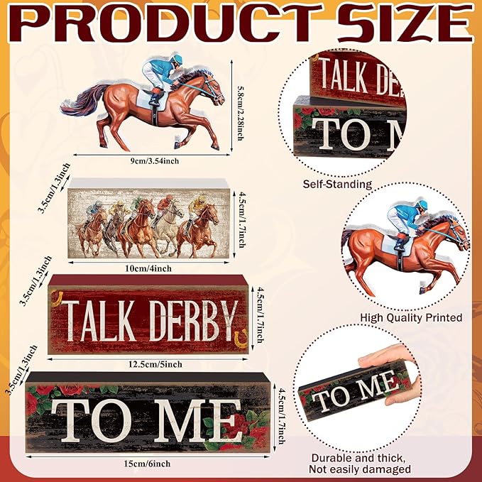 Lineshading 4 Pcs Derby Day Horse Party Decorations Derby Horse Racing Table Decor Wooden  Horseman Centerpiece Decor for Home Office Desk Decorations Holiday Party Supplies
