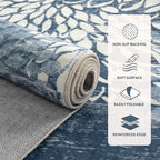 Dahlia Blue Washable Area Rugs 8x10, Low Pile Floral Bedroom Rug 8x10 Under Bed, Boho Soft Large Rug for Living Room, Non Slip Floor Carpet for Dining Room Office,Blue