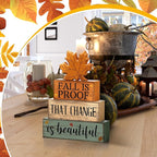 Lineshading 4 Pcs Fall Decoration for Home Wooden Maple Leaf Stacked Decor Thanksgiving Table Centerpiece Fall Tiered Tray Decor Rustic Decorative Maple Leaf Block Signs Autumn Decoration for Kitchen