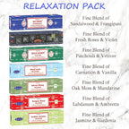 Satya Incense Sticks Gift Set, 7 Scents, Nag Champa, Dragon's Blood, Arabian Jasmine, Super Hit, Green Champa, Goodluck, Attract Money, 15g Each (Relaxation Mix)