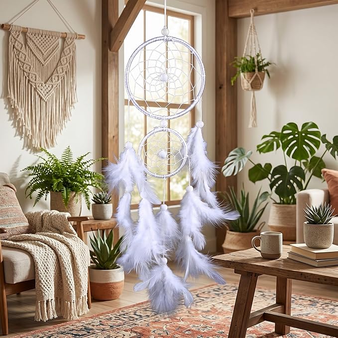 White Dream Catcher Wind Chimes Handmade Beaded Dreamcatcher for Car Kids Bed Room Wall Hanging Decoration
