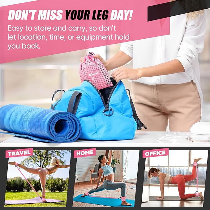 Ankle Resistance Bands with Cuffs, Ankle Weights Bands for Working Out, Women Leg and Glutes Workout Equipment, Exercise Bands for Kickbacks, Butt and Booty Trainer, Home Gym Fitness Equipment