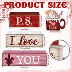 Lineshading 4 Pcs Valentine's Day Table Decoration Wooden Ice Cream Cup Valentine Tiered Tray Decor Valentine Centerpiece Red White and Pink I Love You Valentines Decor for Home Kitchen Coffee Bar
