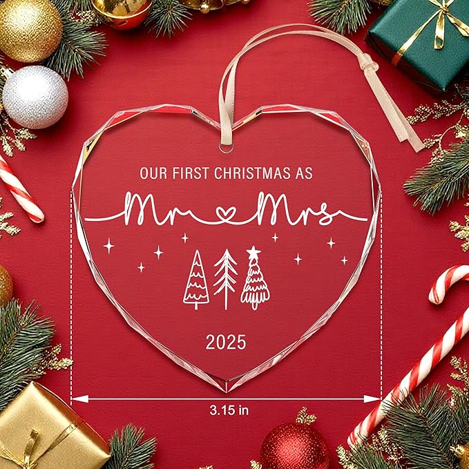First Christmas Married Ornament 2025, Mr and Mrs Gifts, Wedding Gifts, Bridal Shower Gift Just Married Ornament Gift for Newlywed, Christmas Ornaments 2025 for Couple, Xmas Hanging Ornament