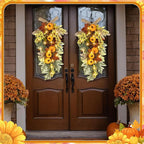 Lyrow 4 Pcs Cordless Prelit Artificial Swags 24" Pumpkin Stairway Swag Teardrop Trim with Timer Christmas Staircase Decoration Battery Operated Garland for Indoor Outdoor Railing
