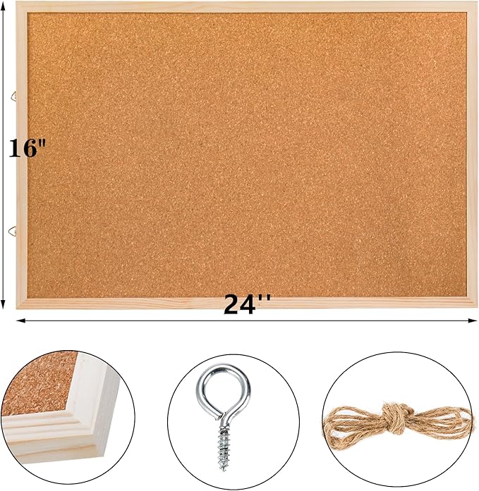 Lyellfe 3 Pack Cork Boards for Walls, 24''L x 16''W Large Bulletins Board with Frame, Push Pins, Thick Notice Board for Office School Home Decor, Two-Side Cork