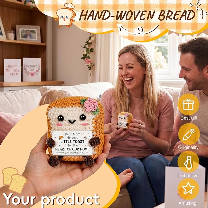 Cute Toast Doll Mother's Day Birthday Gifts for Moms,Mom Gifts from Daughter Son,3.4x2.8x2.2In Mother's Day Mom Toast Crochet Doll