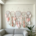 Set of 5 Boho, Hanging Large Boho Dream Catcher Wall Hanging Moon Dream Catcher Set Dream Catchers Wall Decor for Vintage Wedding Home Decorations (Pink)