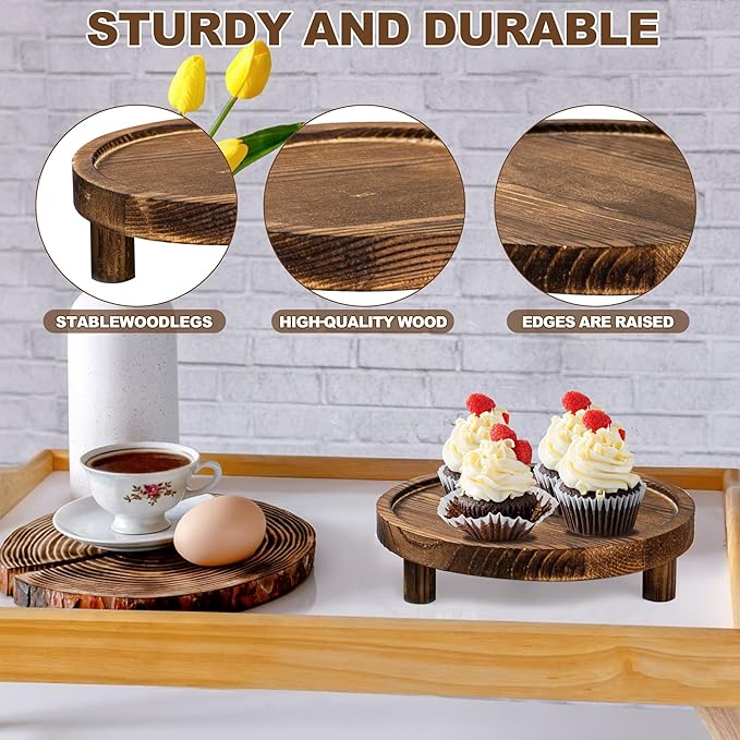 8PCS Wooden Risers for Display Wood Cake Stand for Party Round Food Risers for Buffet Wooden Holder Rustic Riser for Decor Tiered Tray Decor Home Kitchen (Rustic, 8 PCS (10", 8”, 6”, 5”))