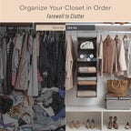 StorageWorks 5-Shelf Hanging Shelves for Closet, Foldable Hanging Closet Organizers with 2 Side Pockets, Portable Clothes Organizers for Bedroom, Wardrobe, 12 1⁄2" D x 15" W x 48" H, Gray