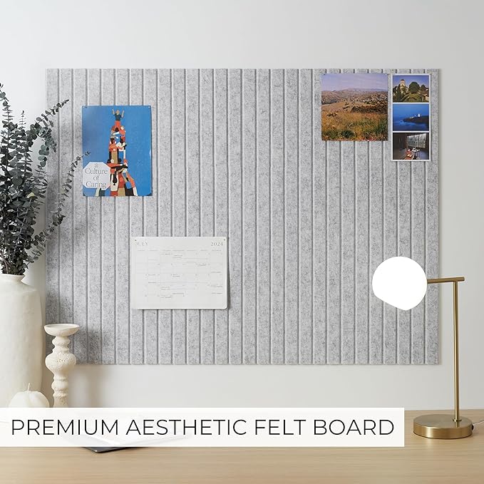 Large Felt Bulletin Board - Stylish Perfectly Sized 35" x 47" Cork Board Alternative for Office & Wall Decor – 12 Customizable Adhesive Tiles w/Golden Pins are Perfect to Display Your Photos