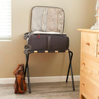 Household Essentials 2126-1 Folding Luggage Rack | Black Frame with Khaki Straps