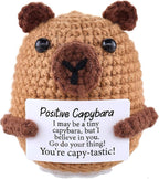 Emotional Support Capybara Positive Crochet Plush with Positive Messages for Adult Women Cute Pickle Office Decor Birthday Gifts for Best Friends (Capybara)