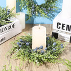 6 PCS Small Spring Summer Blue Berry Cabinet Wreath Artificial Mini Kitchen Wreaths Vintage Swags Wreath with Retro Burlap Ribbon for Farmhouse Rustic Home Front Door Window Pillar Wedding Chair Wall