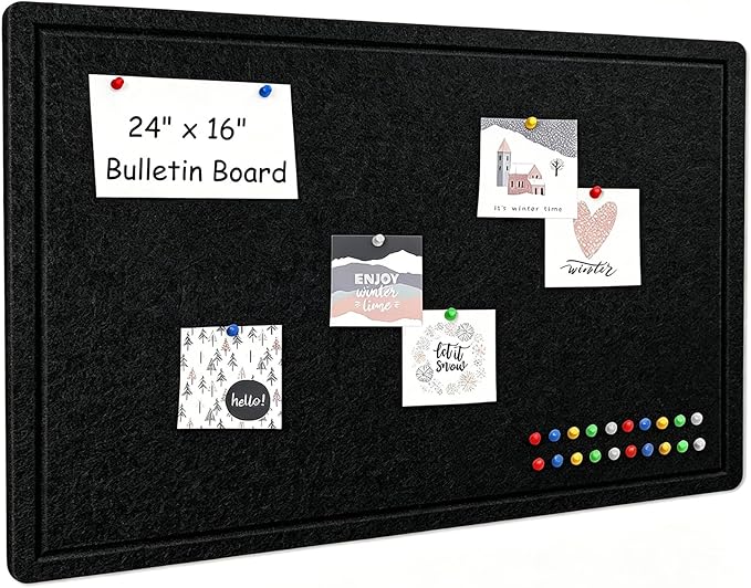Cork Board Alternative, Decorative Foldable Felt Bulletin Board 24 * 16 Inches, Alternative Photo Board Self-Adhesive Vision Board, Decorative Pin Board (Rectangle Black)