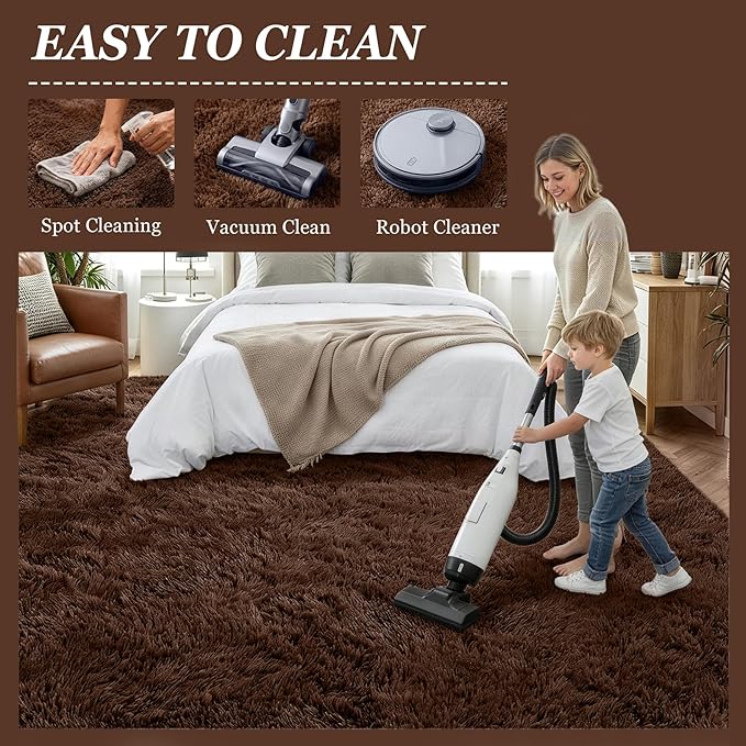 Fluffy 4x6 Area Rugs for Living Room Bedroom: Ultra Soft Shag Rug Non-Slip Non-Shedding Small Plush Bedside Rug Indoor Floor Carpets for Kids Room Playroom Entryway Nursery Dorms Home Decor Brown