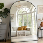 Dewfig Arched Full Length Mirror, 90"x46" Large Floor Mirror with Stand, Oversized Full Body Mirrors for Leaning or Hanging, Wall Mounted Mirrors for Bedroom, Living Room,Dressing Room, Black