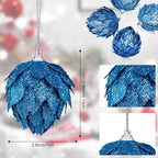 Jetec 8 Pieces Christmas Ornaments Glitter Christmas Tree Hanging Decoration Decorative Artificial Pine Cones Flowers Hanging Ornaments for Winter Wreath Holiday Decor(Blue)