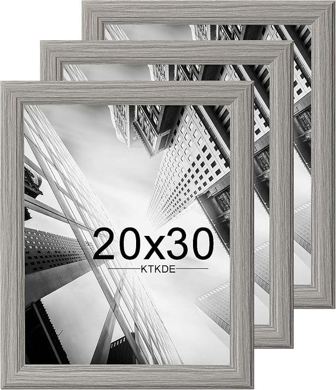 KTKDE Studio Gallery 20X30in Select picture Frame Set of 3, Grey Wooden frames Display Poster, Posters & Art Prints for Artwork Wall Vertical or Horizontal Display best gift