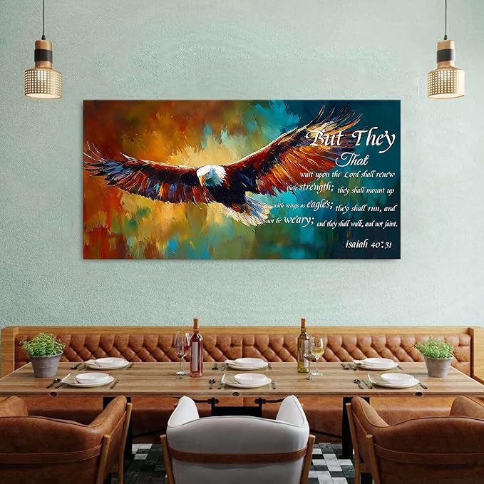 Christian Eagle Wall Art Isaiah 40 31 Poster Bible Verse Wall Decor Inspirational Scripture Canvas Prints Painting Religious Biblical Framed Artwork Bedroom Living Room Home Decoration 29.53x57.87
