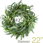 Olive Wreath for Front Door 22 inch, Greenery All Season Wreath with Olive Leaf Fruit, Home Decoration for Outdoor Living Room Indoor Wall and Outside Summer All Season Wedding