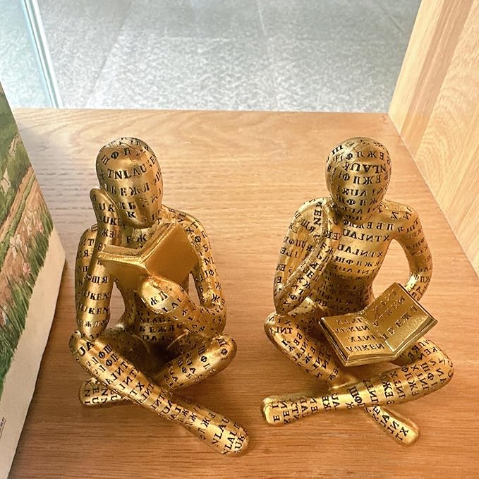 Antique Gold Reading Thinker Statue, Set of 2 Bookshelf Decor Abstract Art Thinker Sculptures, Modern Aesthetic Figurine Home Decoration Ornaments for Living Room Office Shelf Coffee Table Desk Decor