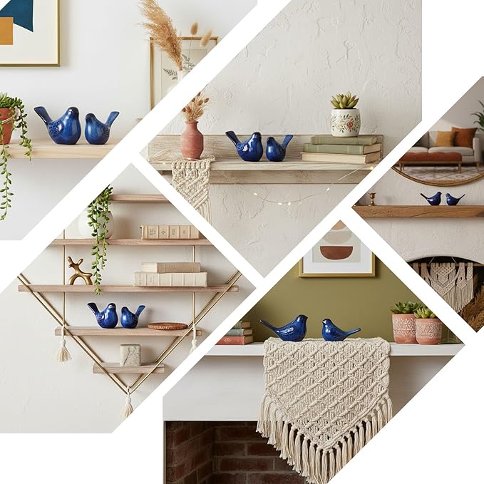 2pcs Small Ceramic Bird Statue and Sculpture for Home Decor Accents,Modern Animal Ornaments for Living Room,Bedroom,Bookshelf,Cabinets,Coffee Table Centerpiece,Cute Knick Knacks for Shelves (Blue)