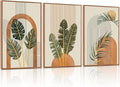 KAIRNE Boho Canvas Wall Art,Abstract Minimalist Room Decor,Tropical Botanical Wall Decor,Mid-Century Geometric Illustrations Set of 3(24”X36”),Botanical Print for Living Room Bedroom Dining Room Decor