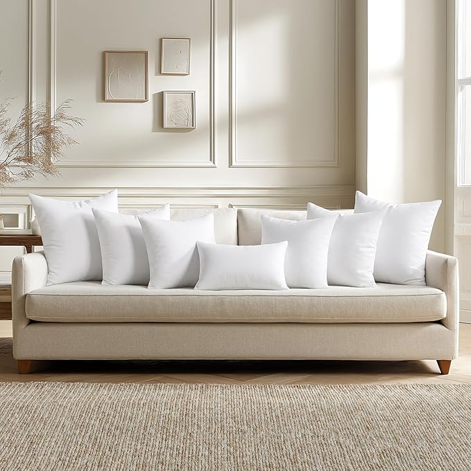 MIULEE Throw Pillows Inserts, Pack of 6 18x18 Inch 100% Virgin Fiber Filling Bed Couch Pillows