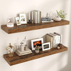 Venusmiles Floating Shelves for Wall, 48" W x 12" D x 2" H, 2 Pack of Long Wall Mounted Engineered Wood Shelves with Invisible Brackets for Living Room, Bedroom, Bathroom, Kitchen Decor, Brown