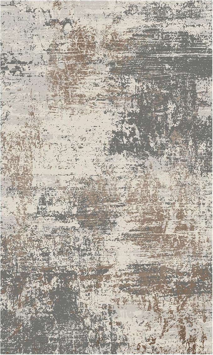 Ciicool Abstract Area Rug Indoor, 3x5 Washable Entryway Rug, Modern Soft Throw Rug with Non-Slip Backing for Bedroom Living Room Entrance Kitchen, Non-Shedding Low-Pile Floor Carpet Doormat Grey Beige