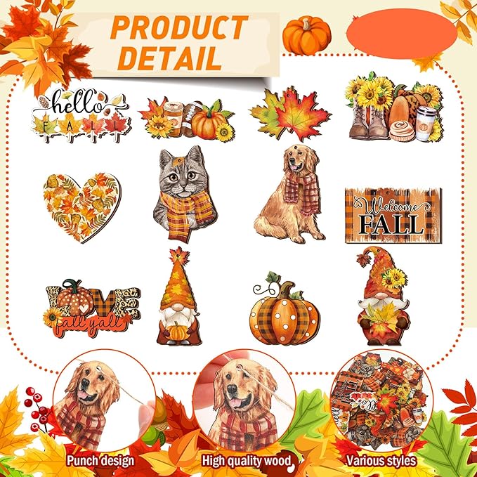 Sintuff 36 Pieces Fall Tree Ornaments Thanksgiving Wooden Hangings Decorations for Small Tree Harvest Vintage Pumpkin Gnome Maple Leaf Party Wood Hanging Sign Fall Autumn Home Party Supplies