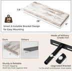 RICHFOCUS 28Inch Floating Shelves for Wall 2 Pack Shelves for Bedroom|Kitchen|Bathroom|Laundry Room Rustic Wood Wall Mounted Shelf with Invisible Brackets for Books|Storage|Decor, Rustic White