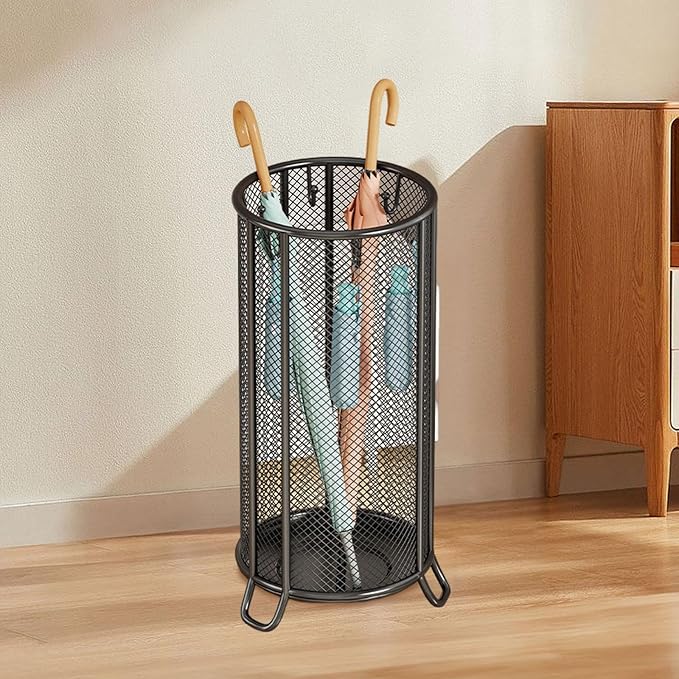 Umbrella Storage Rack Freestanding Organizer Umbrella Rack Stand Decorative Storage Bin Iron Waterproof Multifunctional Suitable for Office Entryway, Black