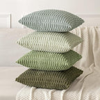 MIULEE Pack of 2 Spring Corduroy Decorative Throw Pillow Covers 18x18 Inch Soft Boho Striped Pillow Covers Modern Farmhouse Home Decor for Summer Sofa Living Room Couch Bed Olive Green