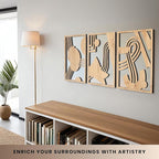 qmmp Modern Wooden Wall Sculptures - Set of 3 - Home Decor Accent - Large Wall Art for Living Room, Bedroom, Office - Easy Installation (Oak, Medium - Abstract Shapes)