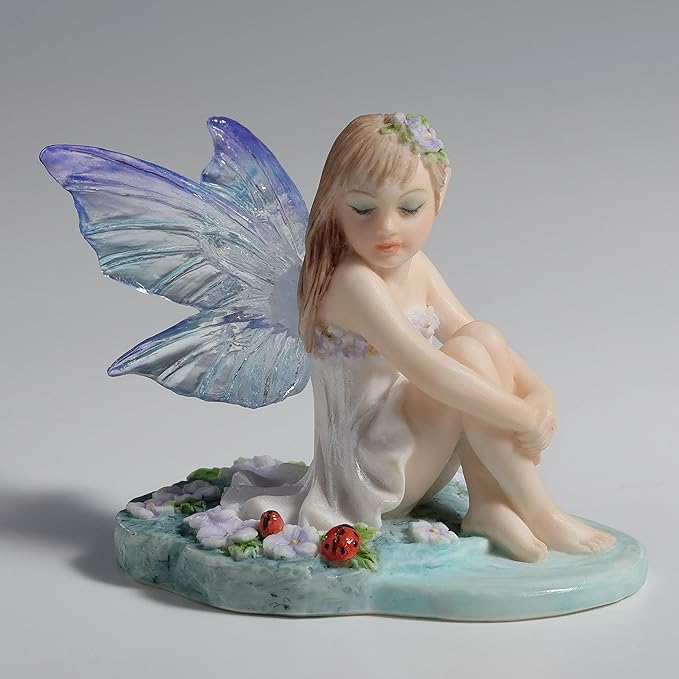 Veronese Design 2 1/4 Inch Lapis Fairy Knee Hugging Pose with Lady Bugs Collectible Figurine Home Decor Gift