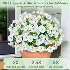 MARTINE MALL 24 Bundles Look Real Artificial Flowers for Outdoors, Realistic Fake Outdoor Flowers, UV Resistant Silk Petunia Flowers for Outside Faux Flowers Plants for Outdoor Porch, White