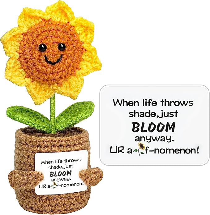 Crochet Sunflower Teacher Gifts for Women Men, Emotional Support Teacher Appreciation Gift for Best Friend Sister and Coworker, Cool Birthday Gift for Teens Girls Boys, Encouragement Gifts for Women